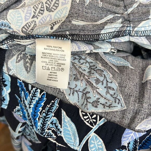 Loft Pant Jumpsuit Sz 6 Black Blue Square Neck Sleeveless Floral Pineapple Rayon - Picture 10 of 11